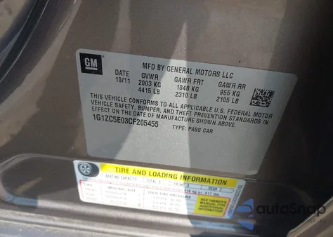 2012 Chevrolet Malibu 1Lt из США, поврежденный, VIN 1G1ZC5E03CF205455